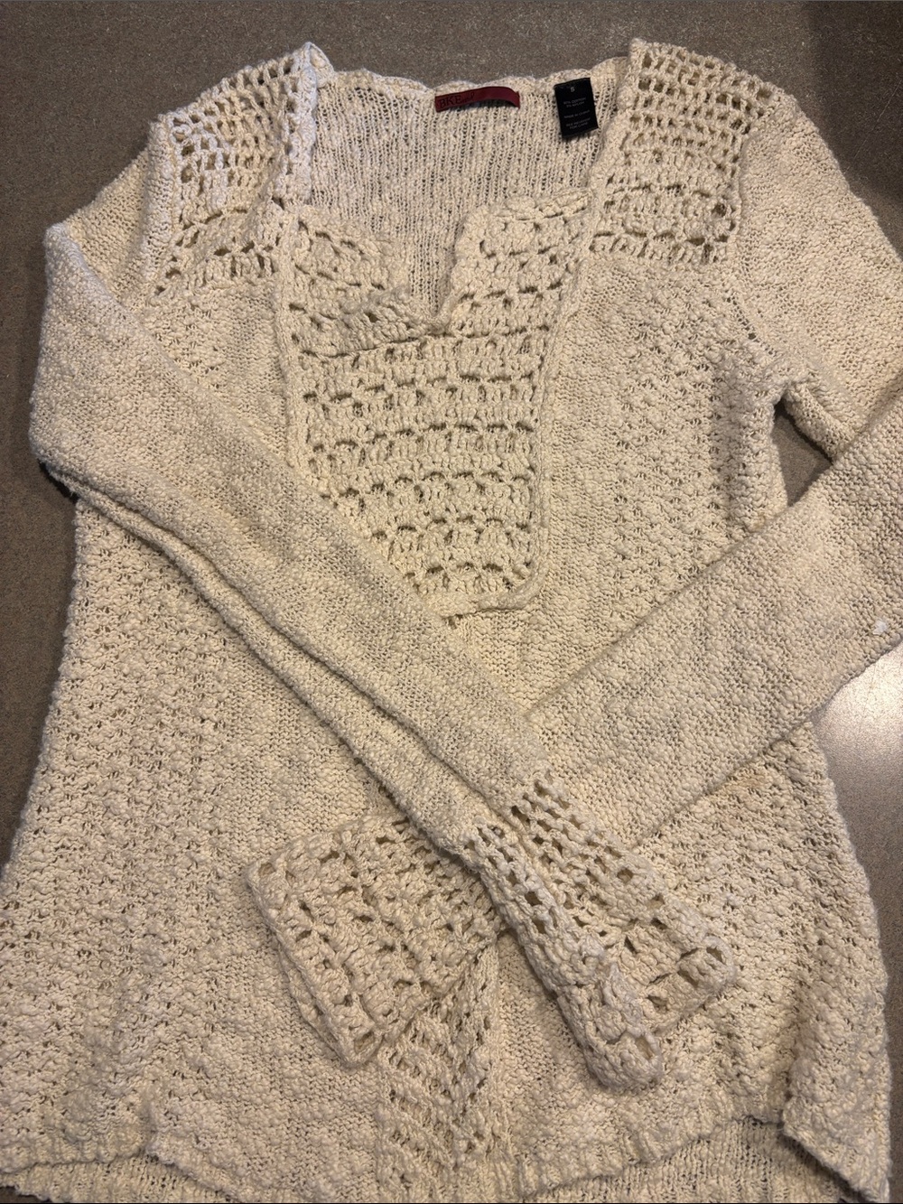 Light Cream Crochet-Detail Women’s Sweater